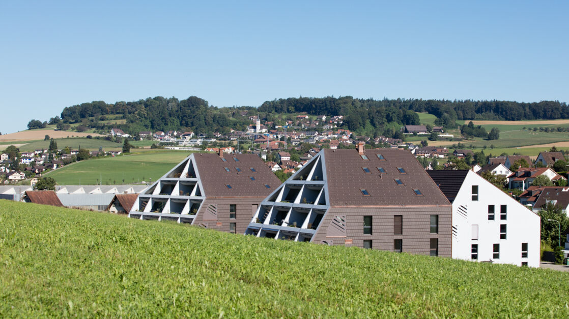 multi family, tile, roof, facade, Plano, brown, ZZ Wancor Multi family house in Niederweningen