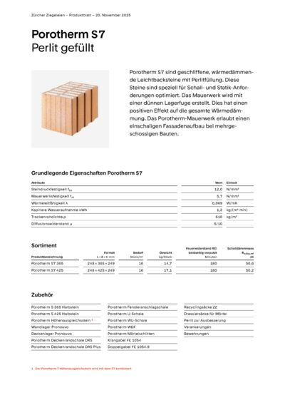 Produktblatt Wand Porotherm S7