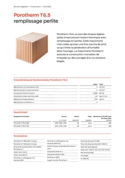 Fiche produit Mur Porotherm T6.5
