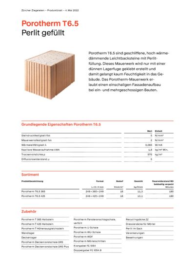 Produktblatt Wand Porotherm T6.5