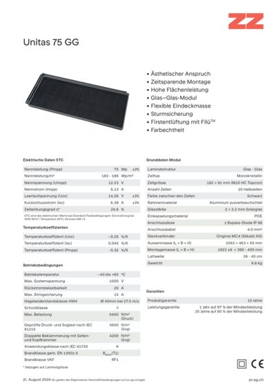 Datenblatt – Unitas 75 GG