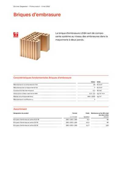 Fiche produit Mur Briques d'embrasure