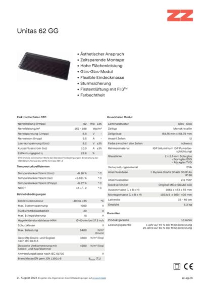 Datenblatt – Unitas 62 GG