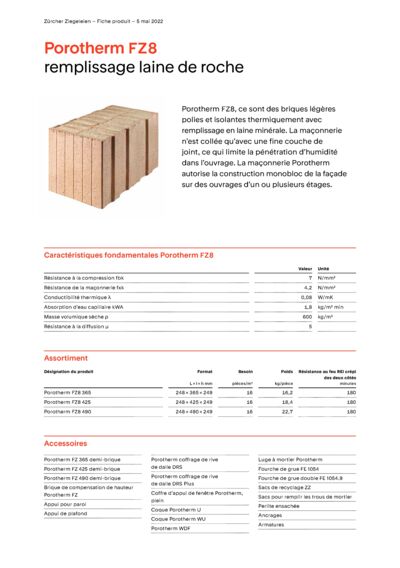 Fiche produit Mur Porotherm FZ8