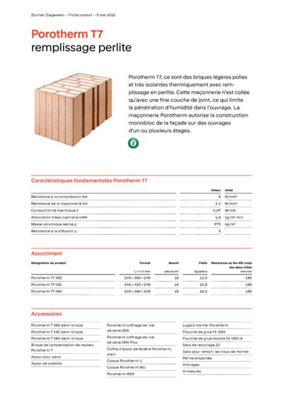Fiche produit Mur Porotherm T7