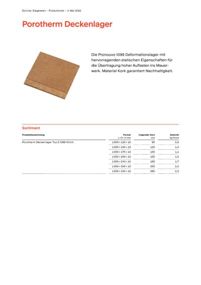 Produktblatt Wand Porotherm Deckenlager