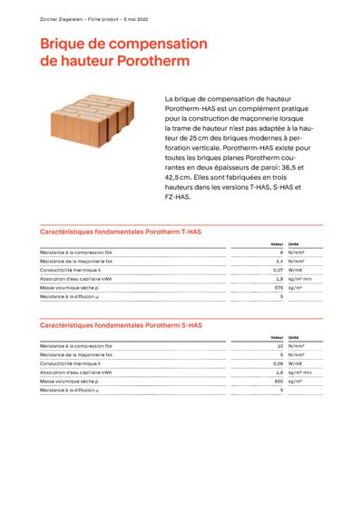 Fiche produit Mur Brique de compensation de hauteur Porotherm