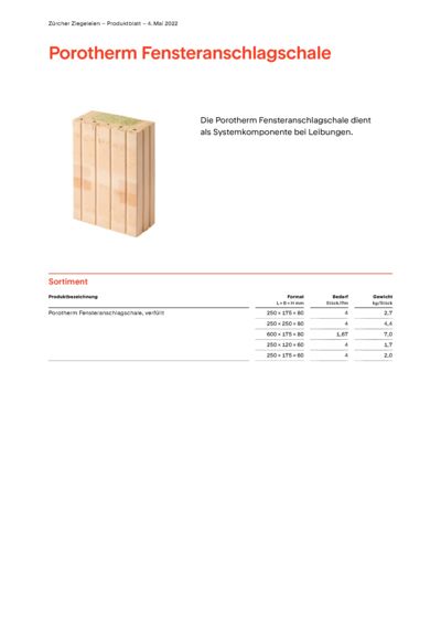 Produktblatt Wand Porotherm Fensteranschlagschale