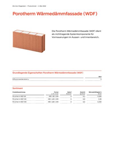 Produktblatt Wand Porotherm Wärmedämmfassade
