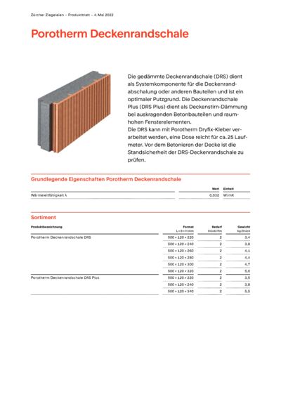 Produktblatt Wand Porotherm Deckenrandschale