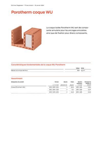 Fiche produit Mur Porotherm coque WU