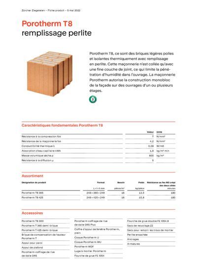 Fiche produit Mur Porotherm T8