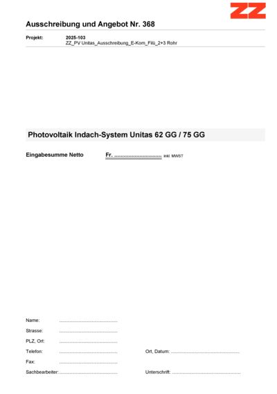 MLV Unitas 62 75 GG Photovoltaik - Ausschreibungstext