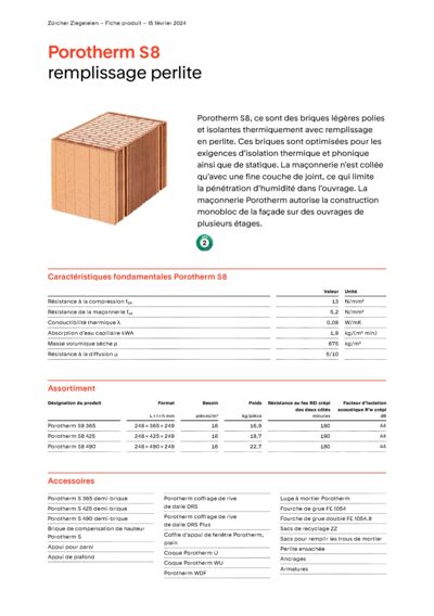 Fiche produit Mur Porotherm S8