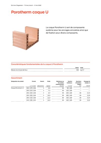 Fiche produit Mur Porotherm coque U