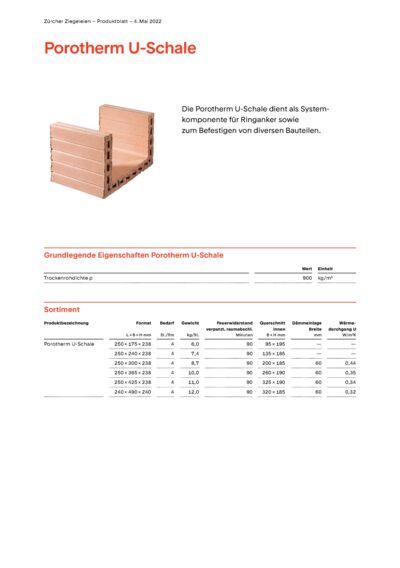 Produktblatt Wand Porotherm U-Schale