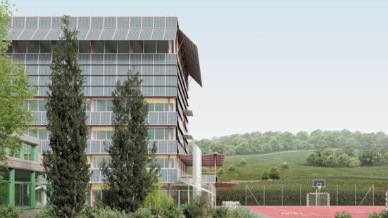 Erweiterungsbau Berufsschule Bülach: Aussenbild  Wilde Karte #08 Finalist nuar