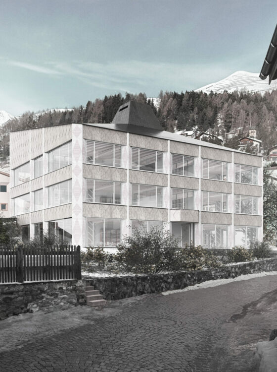 Neubau Primarschule Zuoz: Aussenbild Wilde Karte #08 Finalist nuar